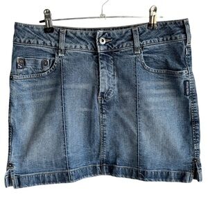 Vintage 90s Y2K Silver Jeans Blue Denim Skirt Sz 30 Medium Wash Patch Stretch